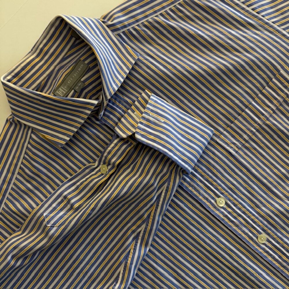 Hickey Freeman Dress Shirt 16-33 Modern Fit Blue Striped Long Sleeve